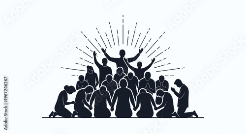 People Silhouettes in Worship Postures.