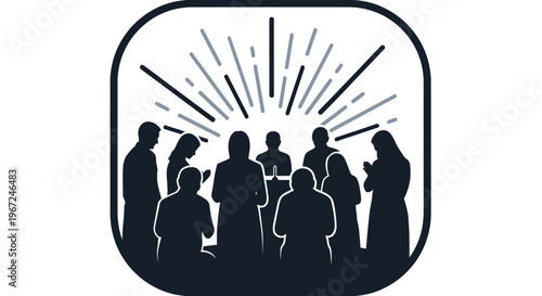 Group of people in silhouette standing.