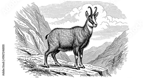 A majestic goat standing on a mountain cliff edge
