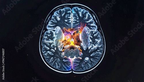 realistic visualization of the human brain in a stylized, grayscale medical imaging aesthetic