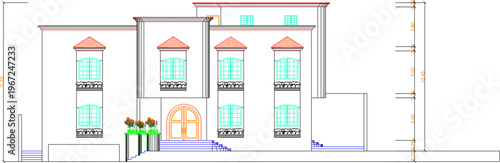 Architectural Blueprint of Luxury Residential Building Exterior with Classic European Influence and Detailed Structural Design