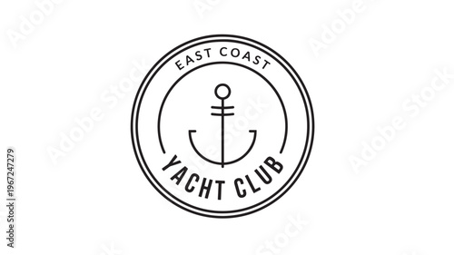 Anchor logo for East Coast Yacht Club with circular outline and nautical theme, presented in a minimalist black and white line art style for branding.