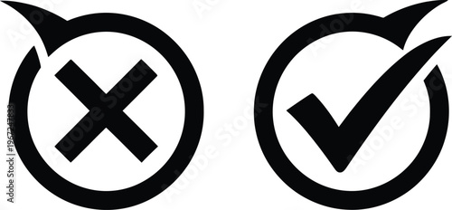 Black and white icons a comparison of negative and positive confirmation