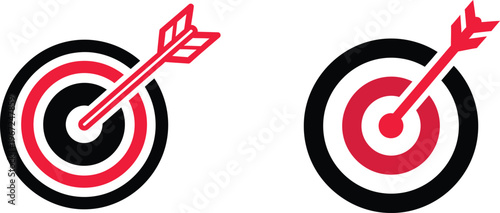 Two red arrows hitting bullseyes on target boards precision and accuracy