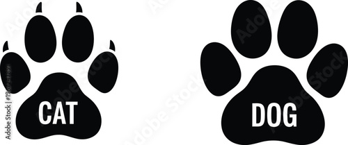 Cat and dog paw prints with labels a comparative illustration
