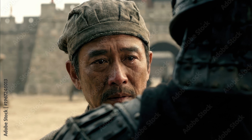 Obraz premium Intense Emotion on Face of Asian Man in Historical Setting
