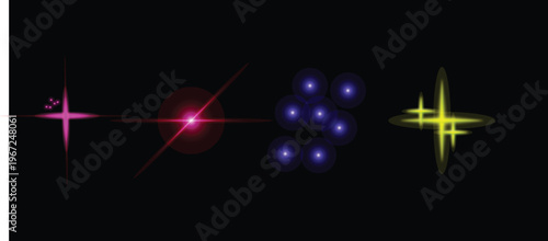 Abstract starbursts and light streaks on a black background