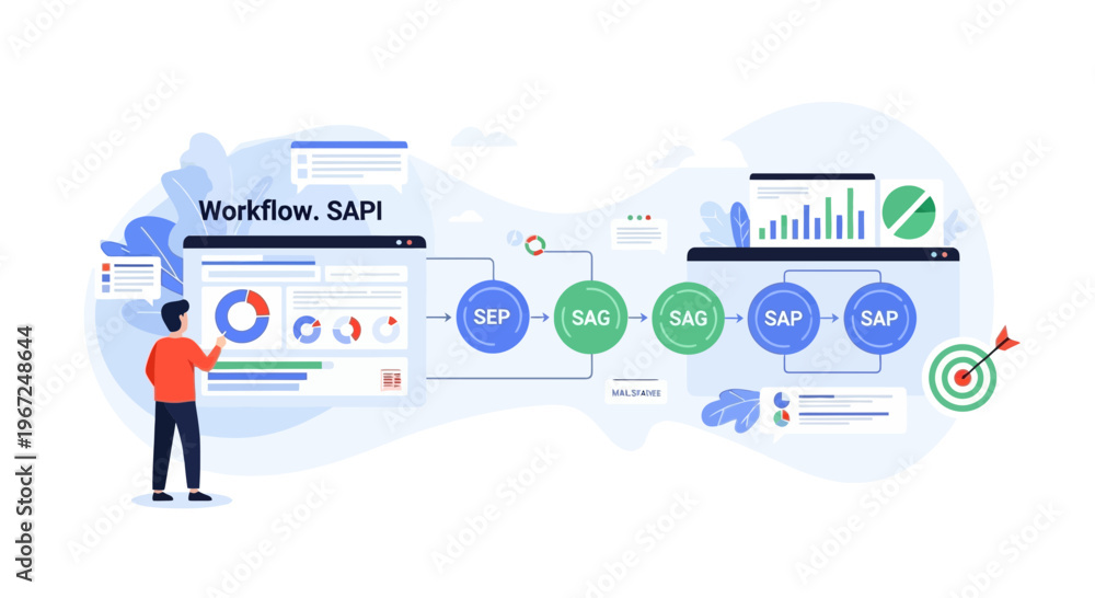 Fototapeta premium Business Workflow Management and Data Integration Illustration