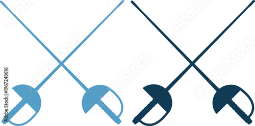 Fencing swords in blue colors on for sports and games