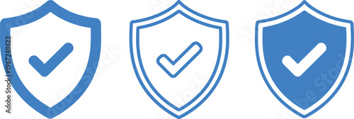 Three blue shield icons with checkmarks representing security and protection