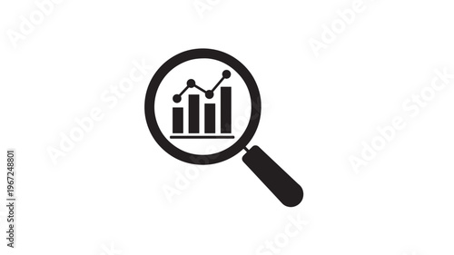 Magnifying glass over bar chart and line graph, representing financial analysis and data exploration icon.