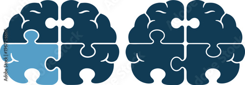 Brain puzzle pieces coming together to complete a jigsaw brain