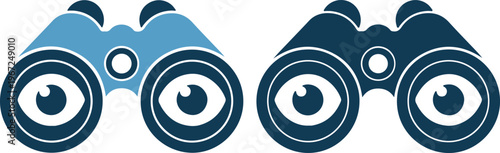 Binoculars with eye view concept in blue colors