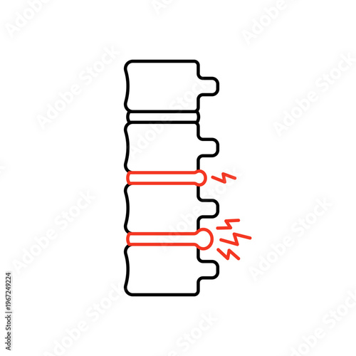 Spine with disc inflammation line icon. Human vertebrae showing injury, nerve pain. Orthopedic medical symbol for backache, spinal problem, treatment, healthcare diagnostic clinic. Vector illustration