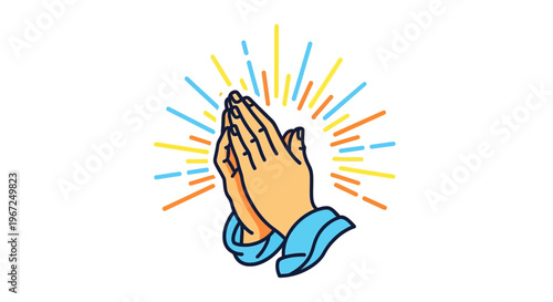 Praying Hands with Blue Cuff.