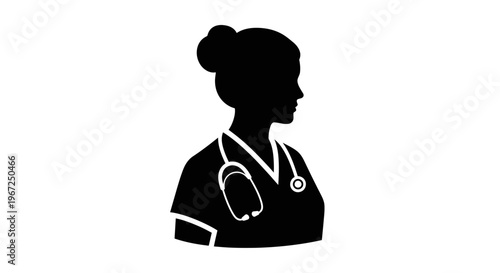 Female Nurse Silhouette with Stethoscope.