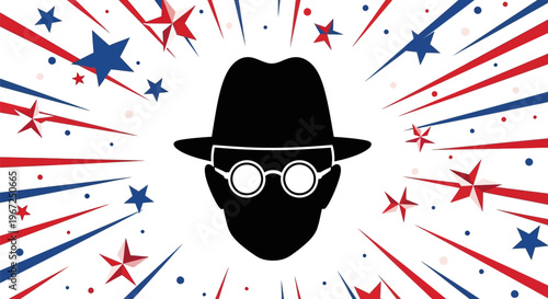 Man Wearing Glasses and Hat Silhouette.