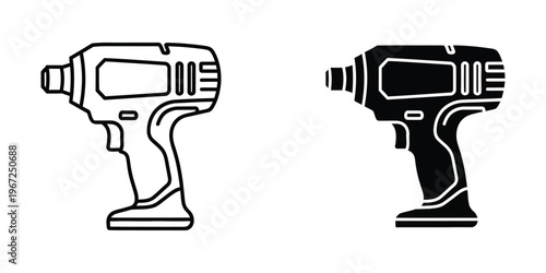 Contrast between a light outline and solid black cordless drill designs