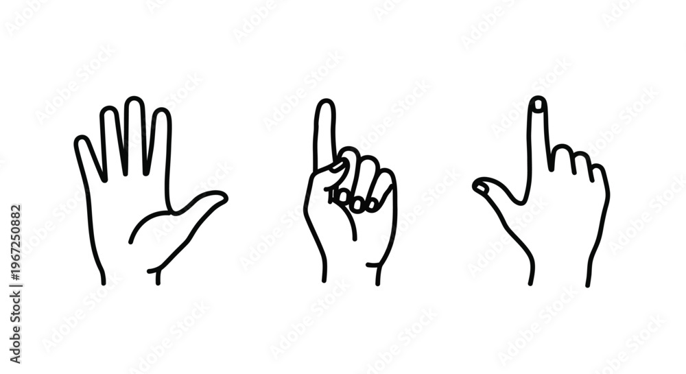Obraz premium Three hand gestures in simple black line art a distinct silhouette
