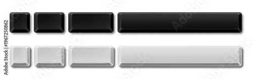Vector blank empty computer keyboard buttons of different sizes. Black and white keys isolated on white background