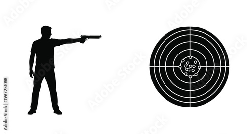 Man aiming pistol at target black silhouette