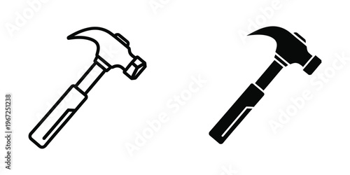 Comparison of a standard hammer and a claw hammer in monochrome design