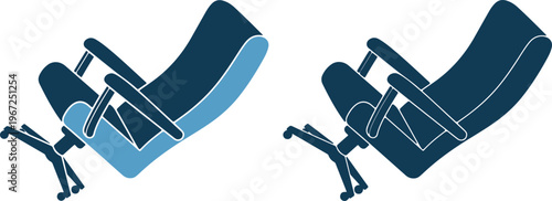 Two navy blue reclining chairs with armrests