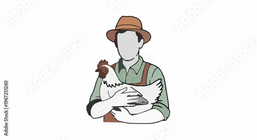 Minimal vintage farmer with chicken vector logo EPS10 isolated on white