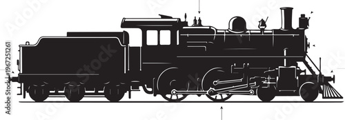 Black silhouette steam locomotive train on tracks steam engine