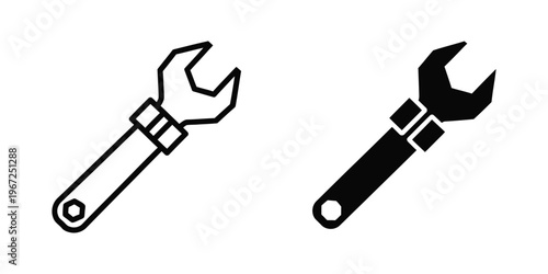 Two contrasting wrenches depicted in a minimalist black and white illustration