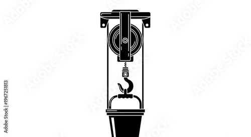 Industrial Mechanical Hoist and Pulley Lifting System with Heavy Duty Hook Silhouette Vector Illustration