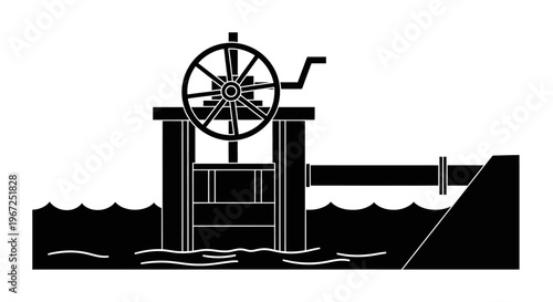 Manual Water Sluice Gate Control System for Irrigation and Flood Management Vector