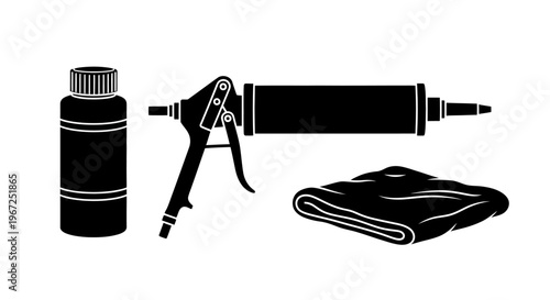 Professional Caulking Gun Kit with Sealant Bottle and Cleaning Cloth Vector 
