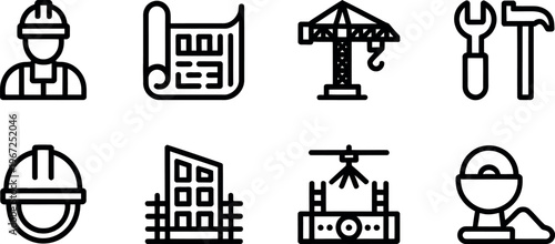Construction and building industry icons set isolated on transparent background