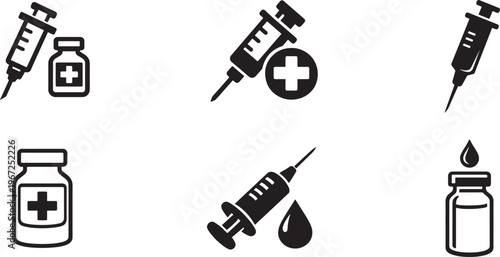 Modern vaccination icon set with syringe and healthcare symbols isolated white