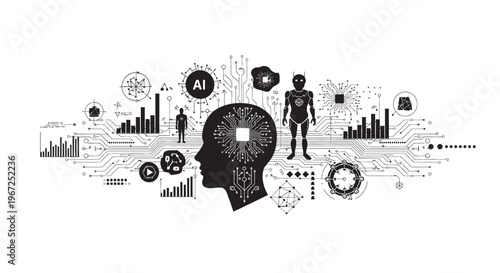 artificial intelligence technology silhouettes icon set