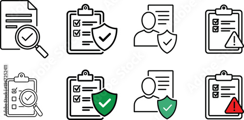 Set of security and checklist icons in line style for business or web design