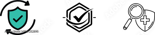 Security icons with shield and checkmark symbols for protection concepts