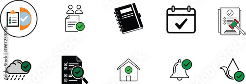 Collection of various checklist icons in black and green