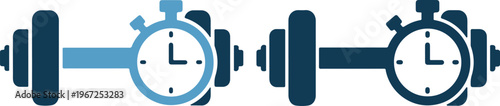 Vector illustration of clocks and dumbbells for fitness and workout concepts