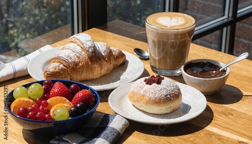 breakfast with coffee and croissant