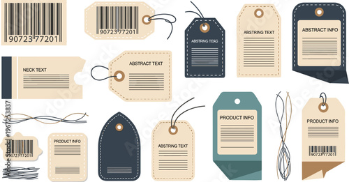 Product Label and Tag Collection Illustration with Barcode Stickers, Hanging Tags, Pricing Labels and Packaging Elements for Retail, Ecommerce and Branding Design