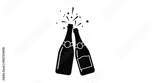 Cheers to celebration two champagne bottles with sparkling effects silhouette
