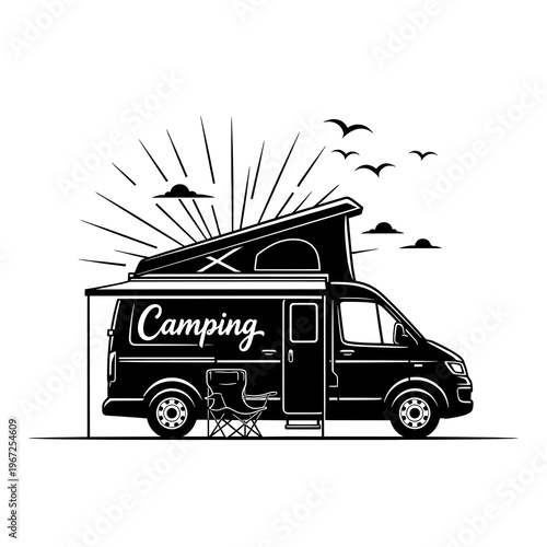 Vintage Style Camper Van Traveling and Camping Adventure Graphic Design