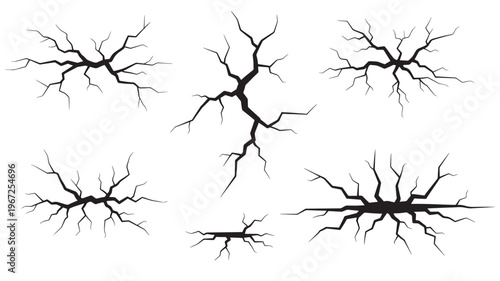 Cracks set with graphic epsged lines for earthquake or damage effects featuring crack, fracture, fissures with break and broken elements for split,