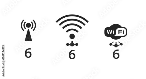 Wireless network icons on white background digital communication concept