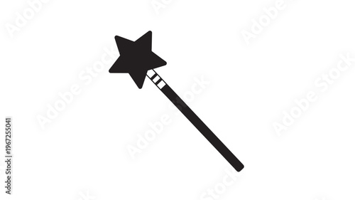 Star wand icon with a black silhouette and three white stripes on the handle, isolated on a white background.