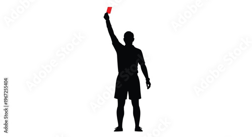 Referee displays a red card during a sports game silhouette