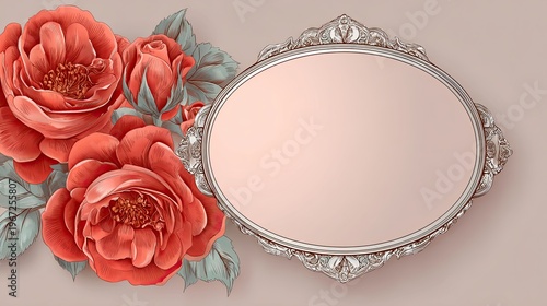 vintage mirror frame with red roses