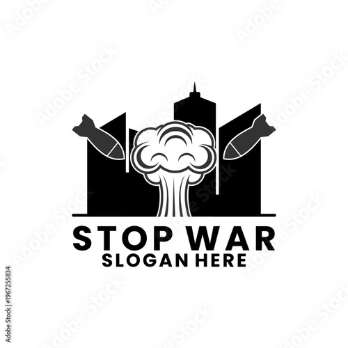 Stop War Logo with City Explosion and Falling Bombs Vector